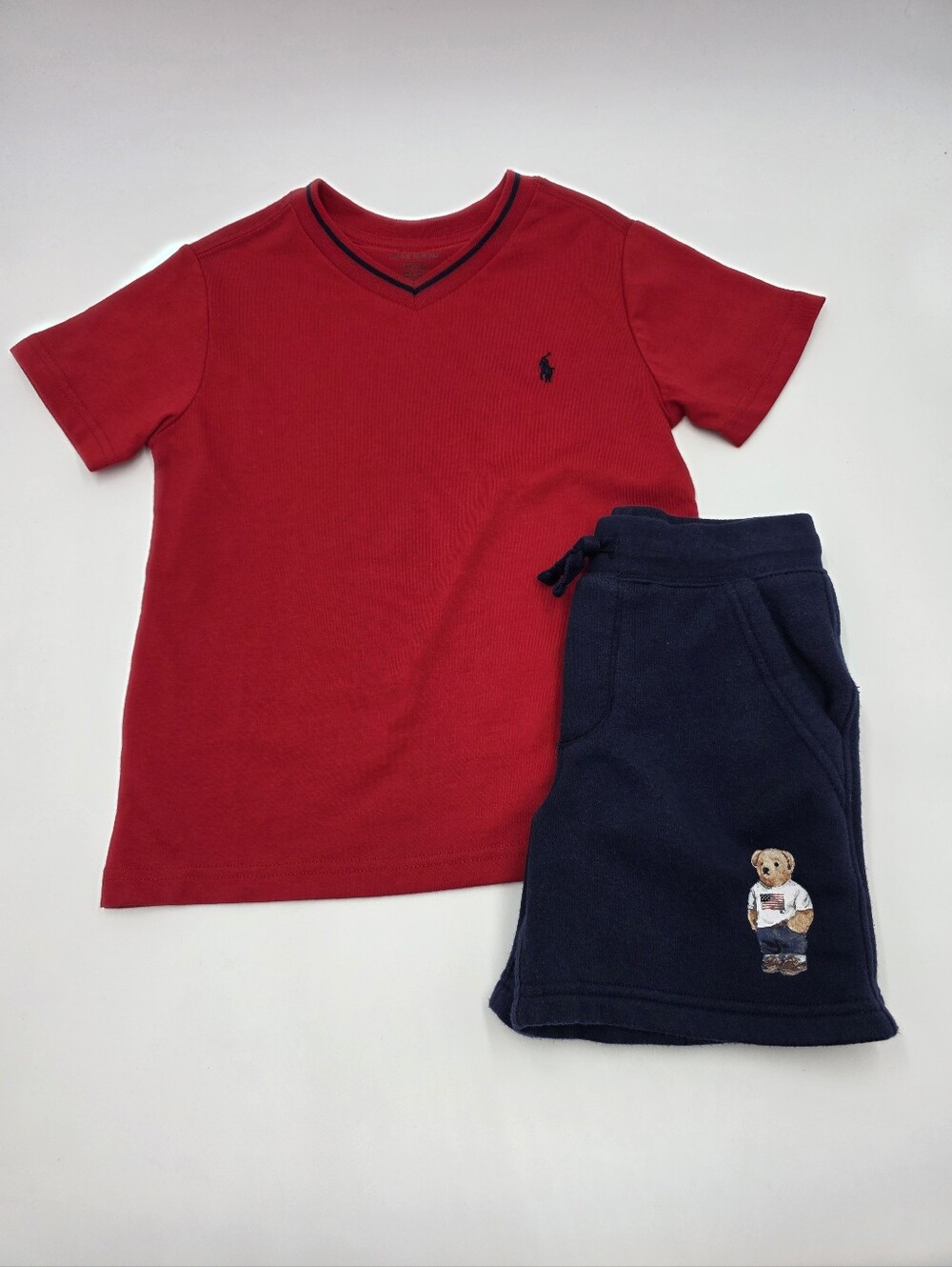 Polo Ralph Lauren boys' tee and patriotic Polo Bear sweatshorts size 4T